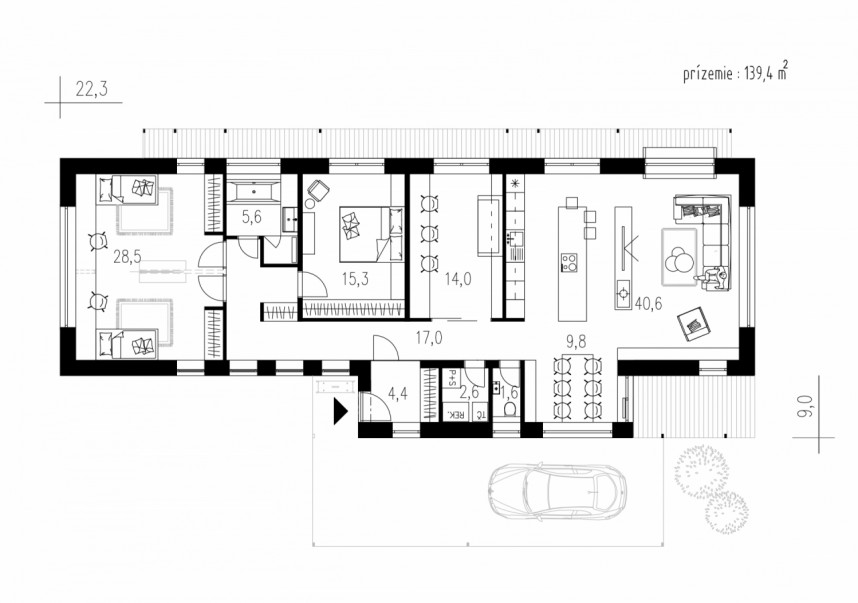 Pôdorys - Dom v sade