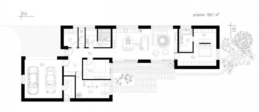 Pôdorys - Dve stodoly jeden dom