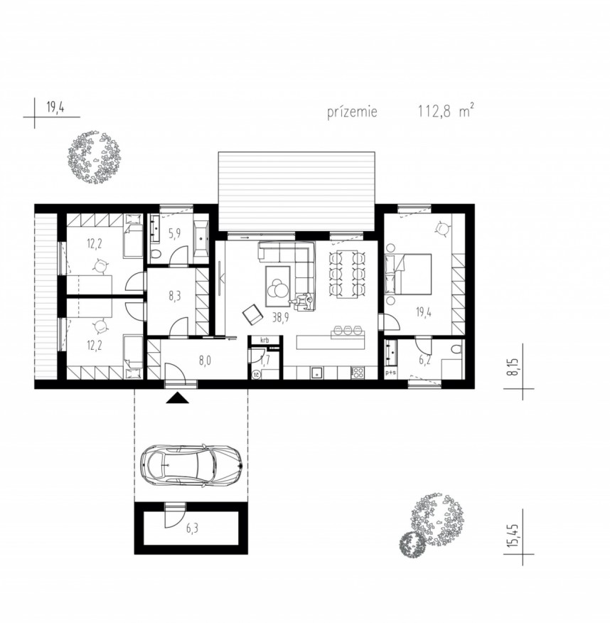 Pôdorys - Dom s prístreškom